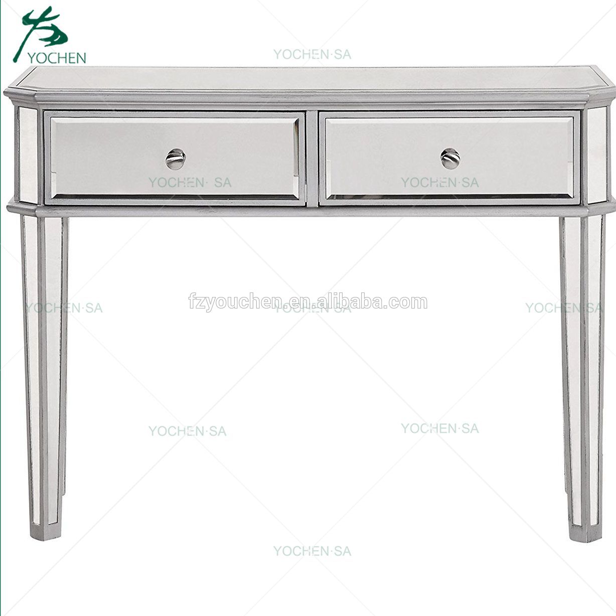 2 Drawer Mirrored Console Table Antique Silver Paint
