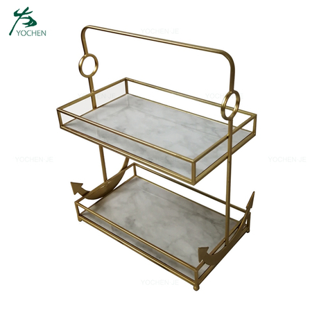 2 Tier Tray Stand Decorative Metal Marble Serving Tray
