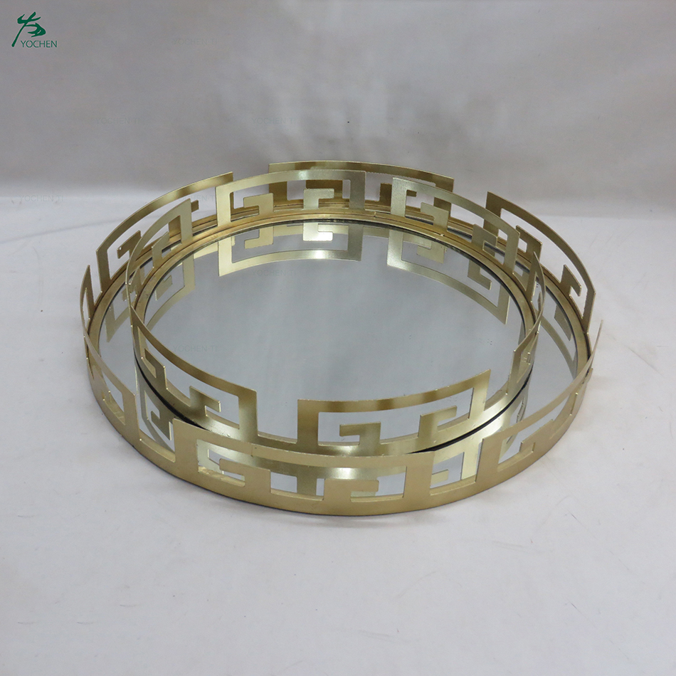 Round Loop Mirror Tray Round Metal Mirrored Tray In Gold