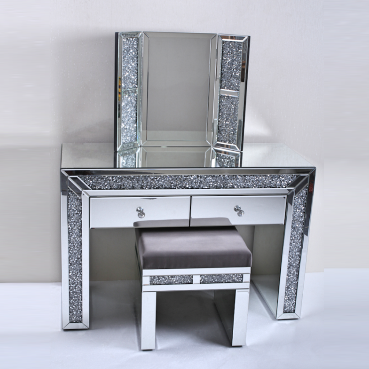 vanity set home goods mirrored dressing table with mirror and stool