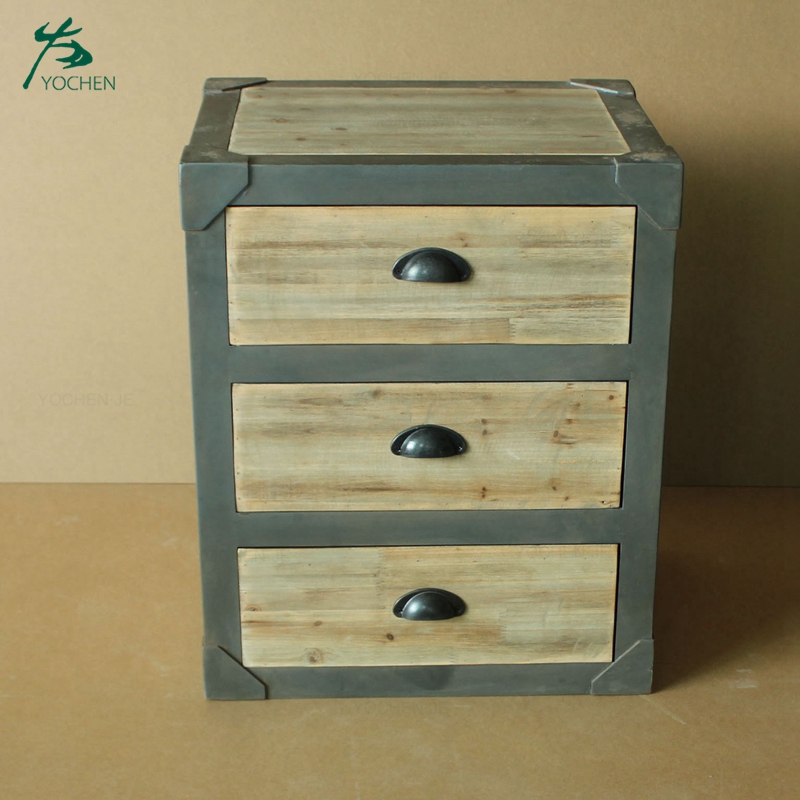 Shabby chic distressed wood living room storage drawer cabinet