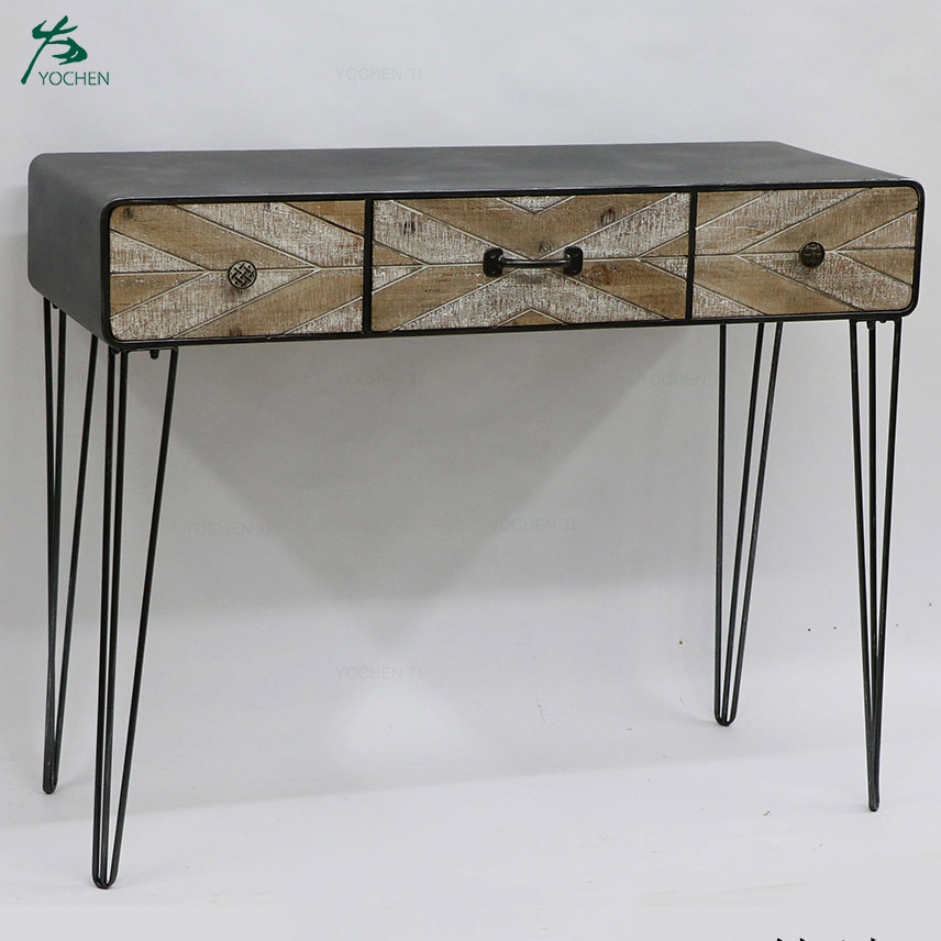 Console table 4 drawers Industrial style chest with hairpin legs