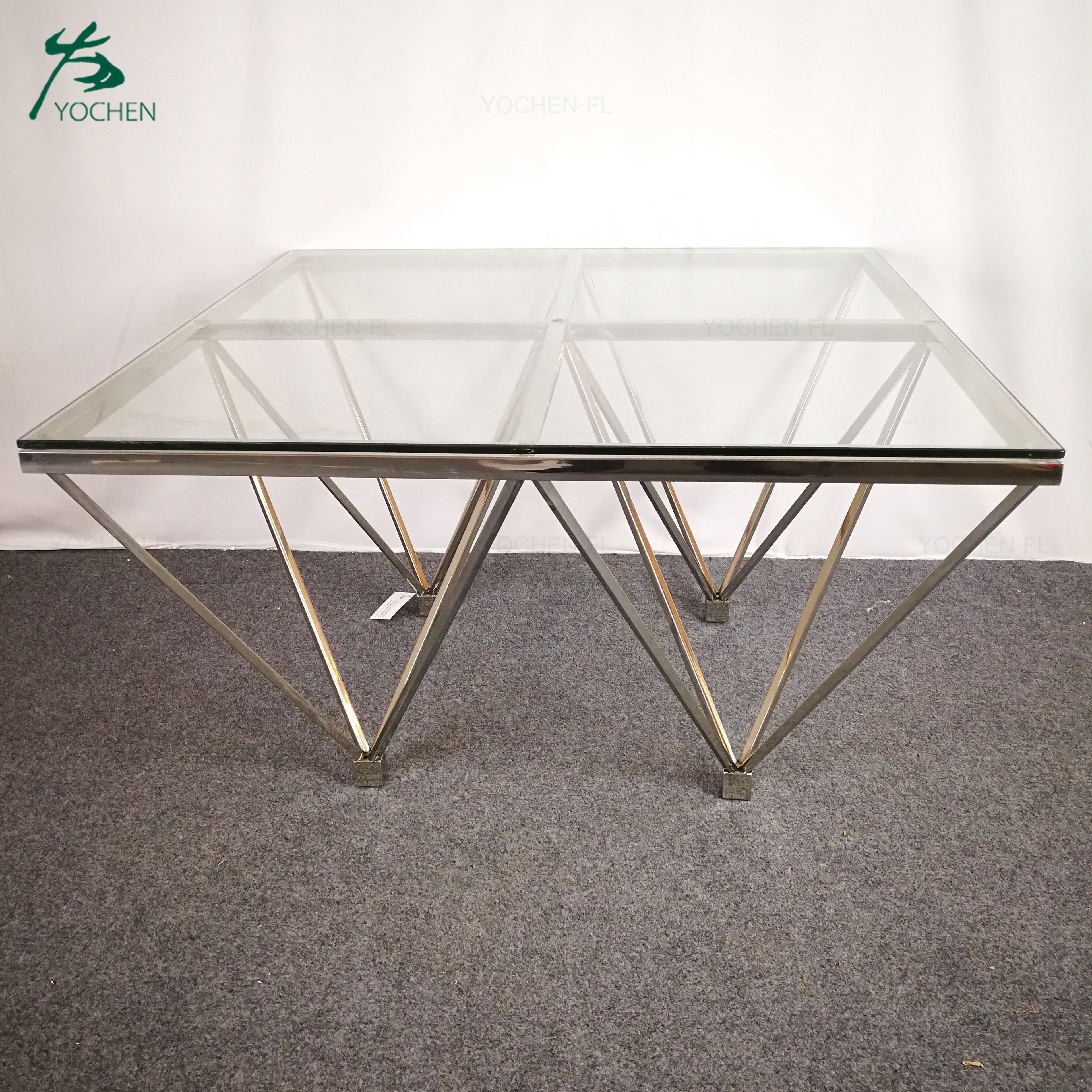 Living room shining silver stainless steel antique furniture corner table