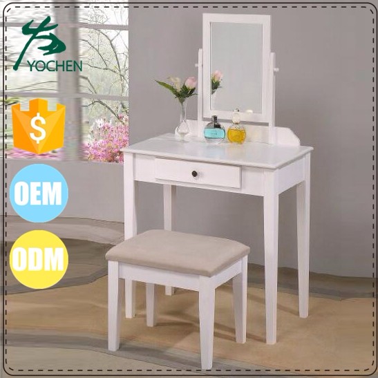 White and Black Vanity Wooden Carving Dressing Table for Girl Makeup