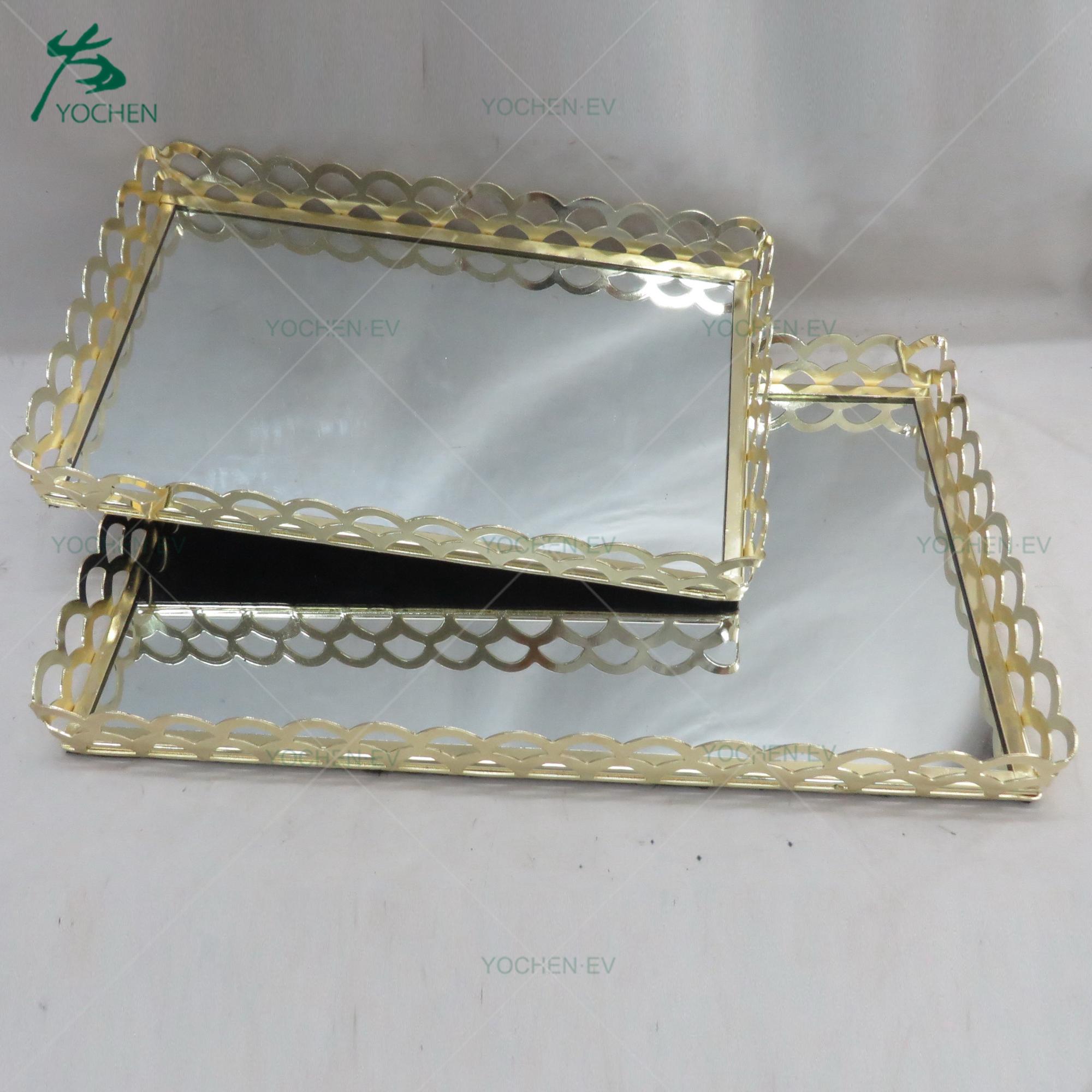 Customized antique vintage mirror serving metal tray