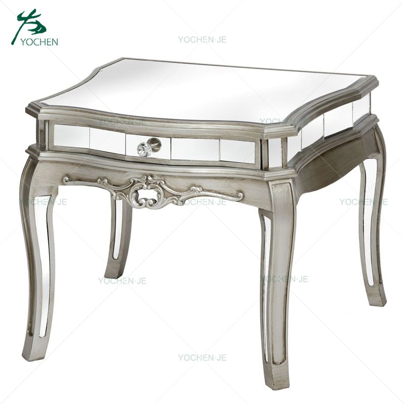 Square solid wood MDF silver Mirrored coffee table with drawer