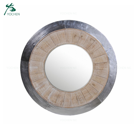 Wood and metal square decorative wall metal mirror