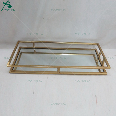 Rectangle Framed Metal Gold Plated Mirrored Serving Tray