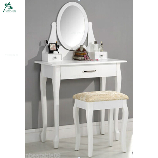 Bedroom large vanity table white mirrored dressing table with mirror and stool