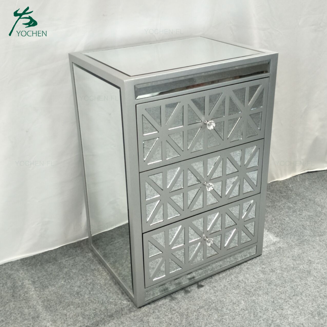 luxury living room furniture decorative crushed mirror cabinet