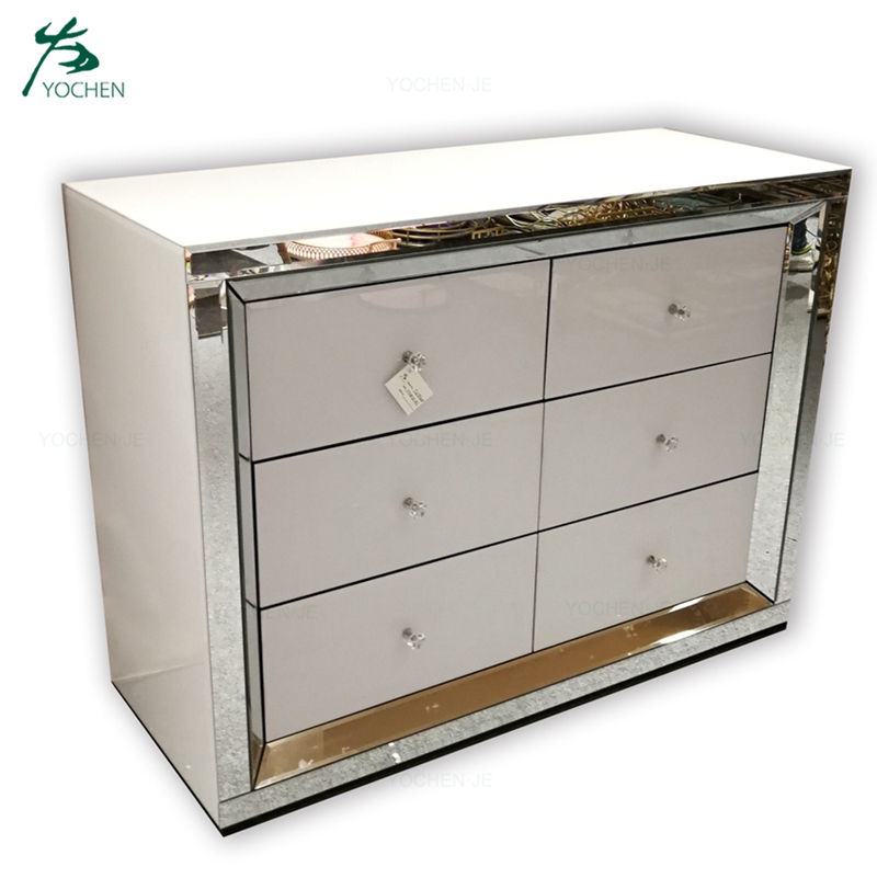 Living room white mirrored chest of drawers