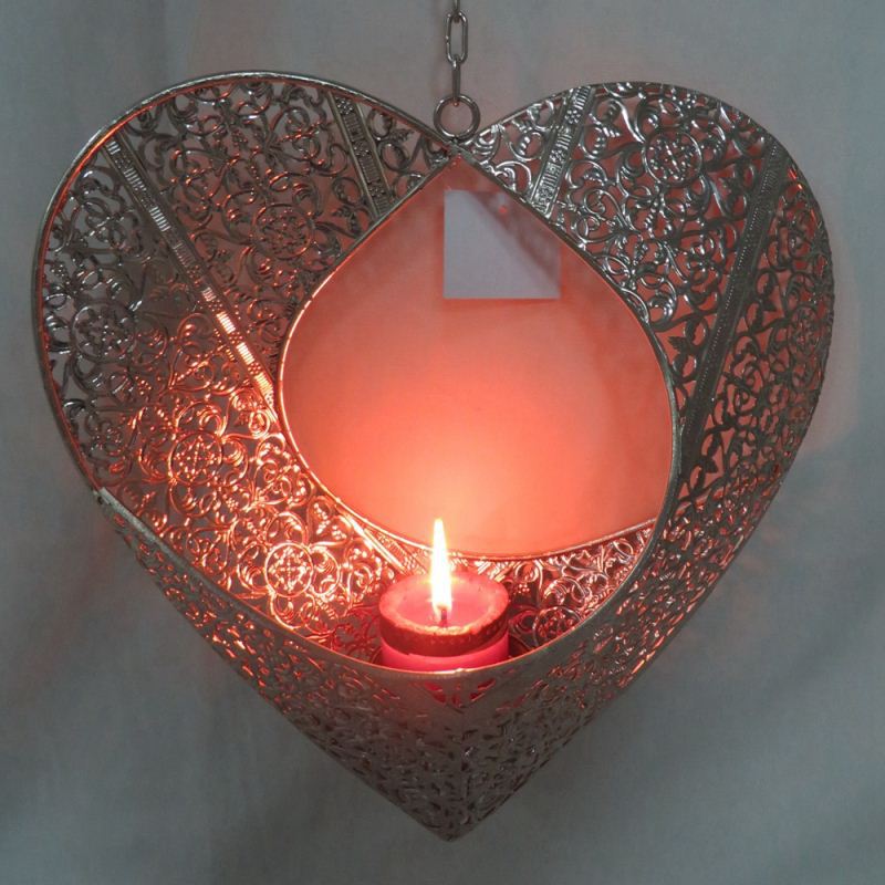 Heart-shape metal hanging candle holder decorative wall decor