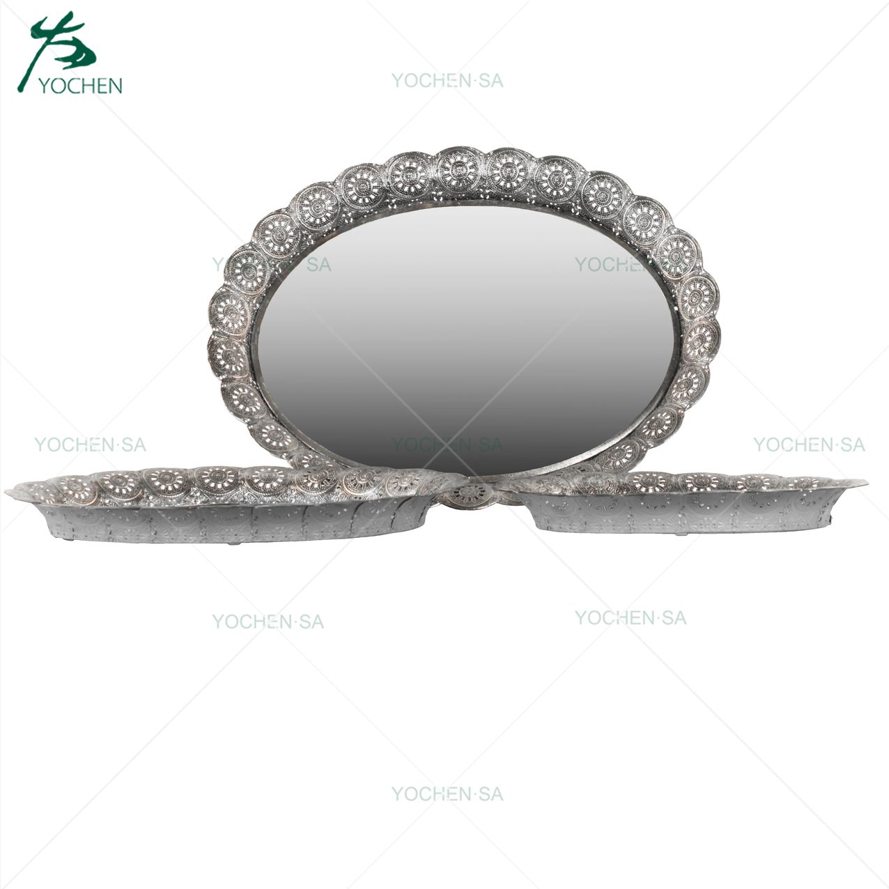 Oval Shaped Silver Mirrored Top Metal Candle Plated Candle Tray