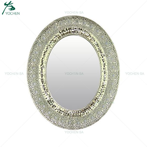 Oriental Oval Silver Bevelled Metal Wall Mirror