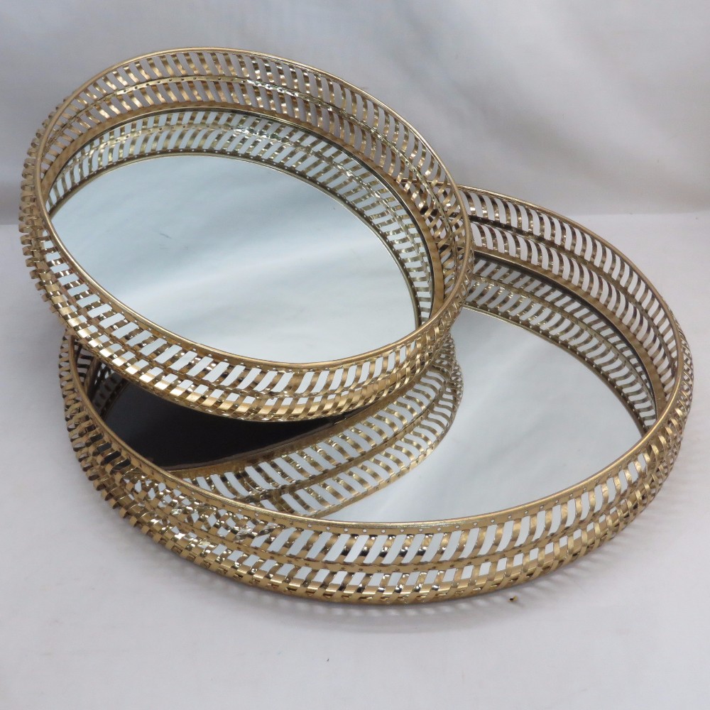 Home Decor Accessory Round Metal Tray in Traditional Gold