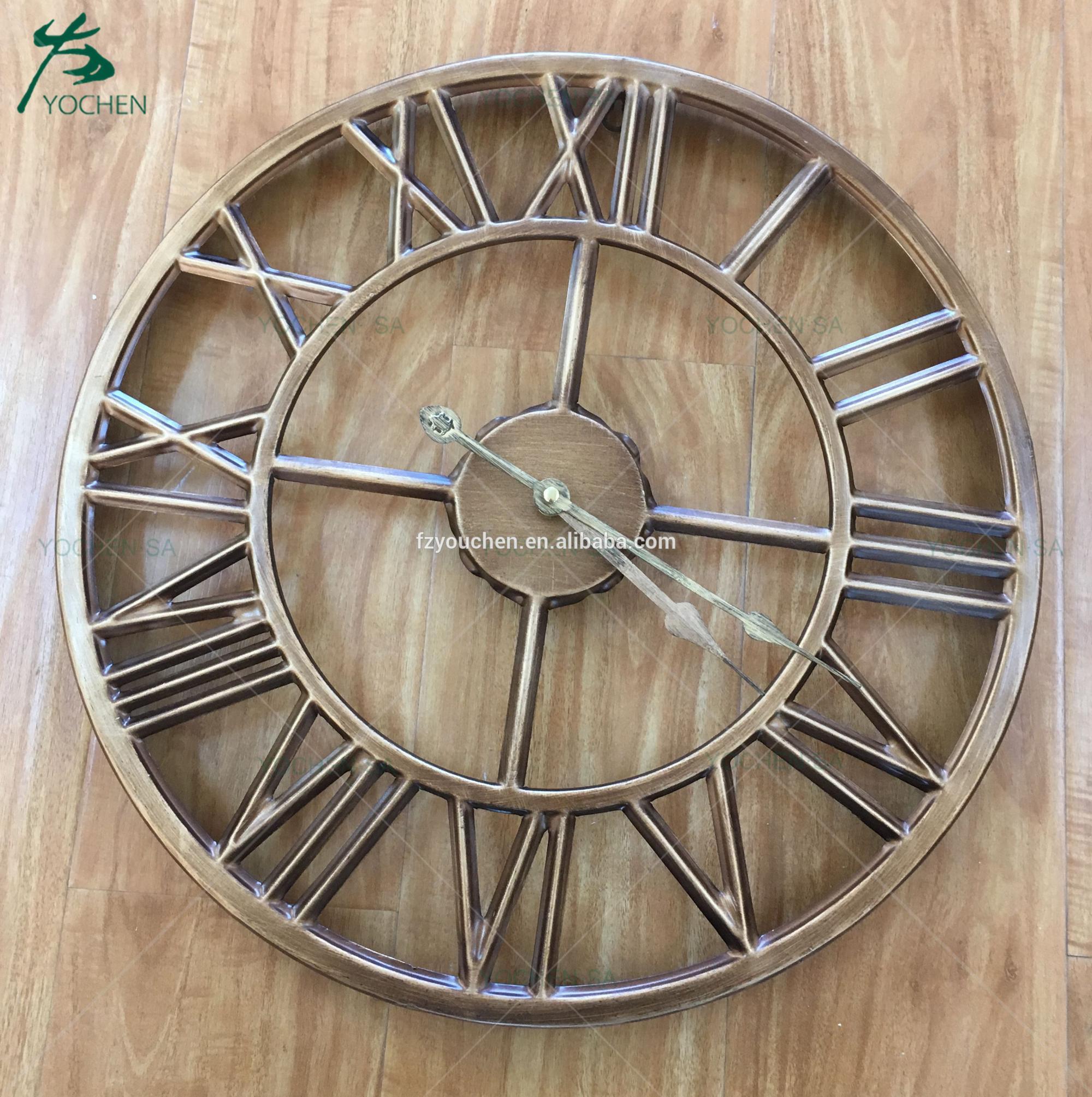 Antique Gold Metal Round Wall Clock Home Decoration