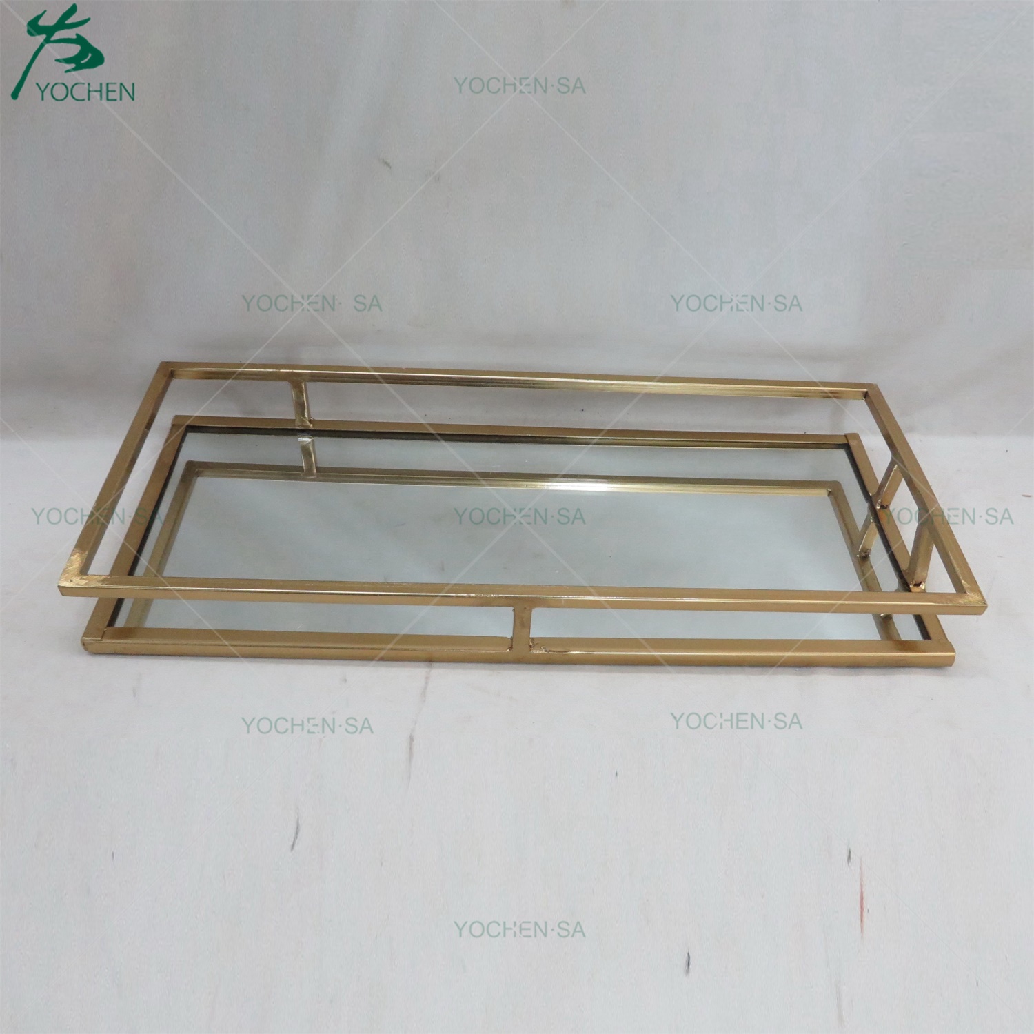Round Metal Plated Mirrored StorageTray with Handle