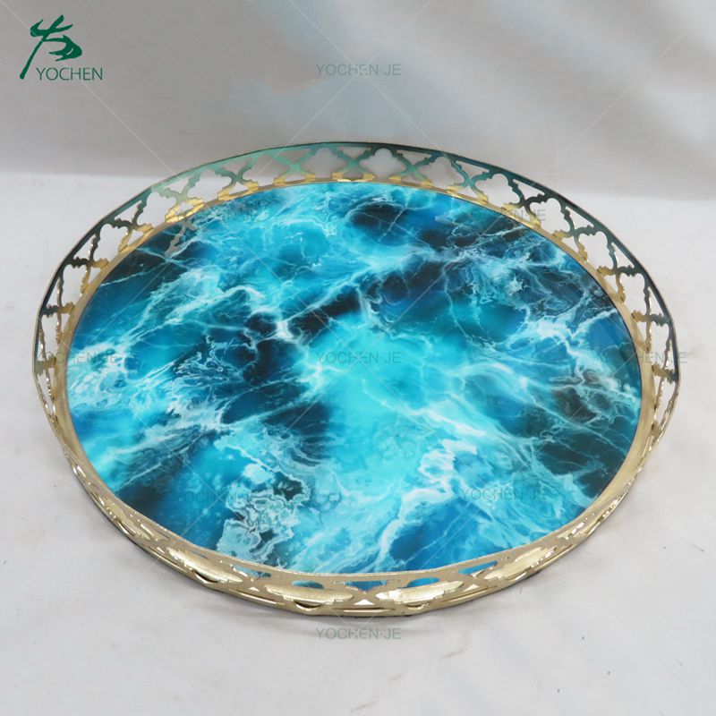 Unique round metal marble serving tray food serving trays