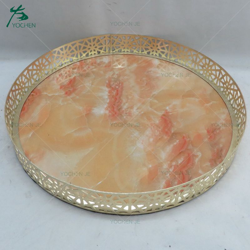 Rectangle antique marble metal tray with handle