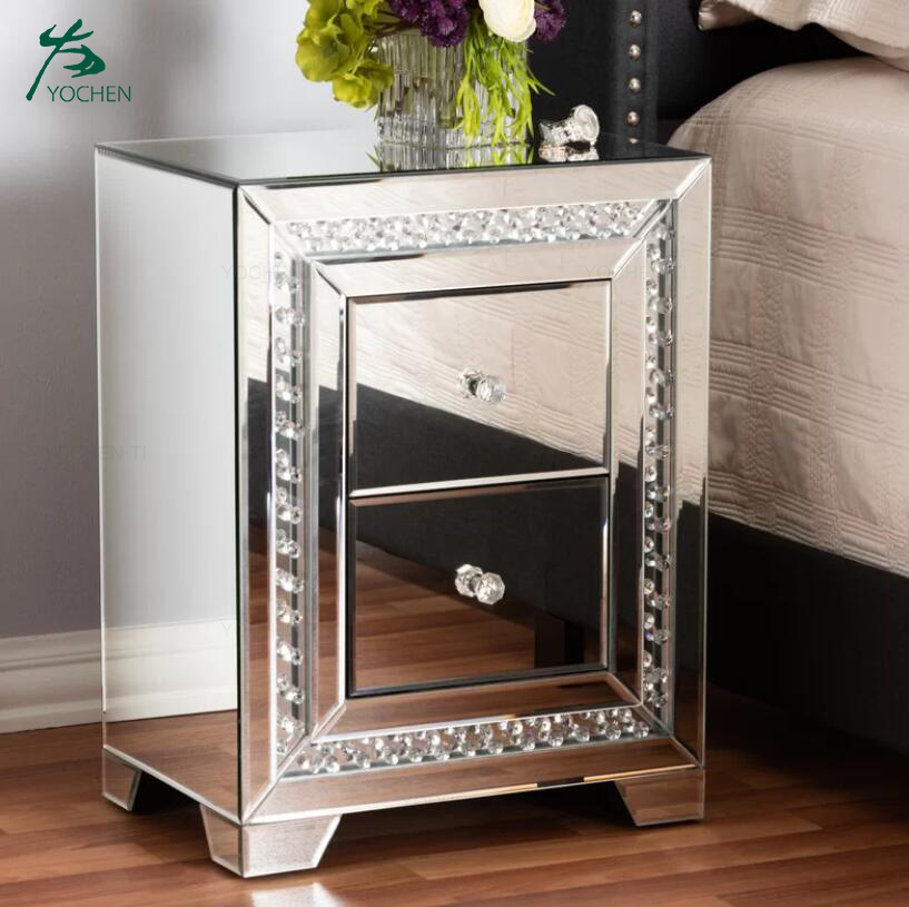Large 3 Drawer Chest White Crushed Diamond Mirrored Bedroom Table Cabinet
