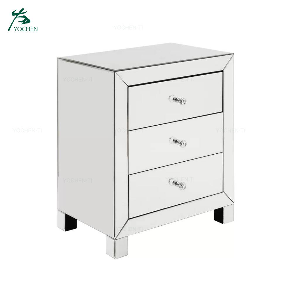New Stylish Bedroom Furniture 2 Drawer Nightstand Mirrored Bedside Table