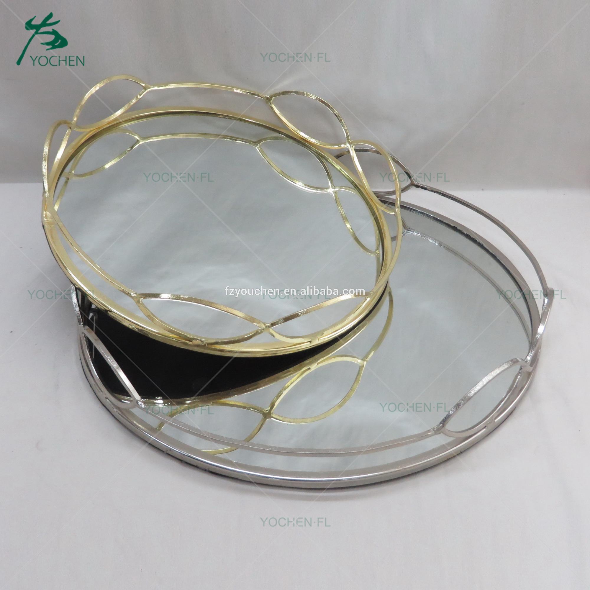 Table decoration gold plated mirror tray sets