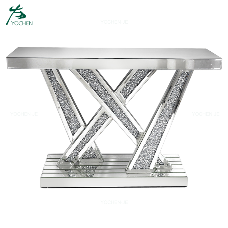 Venetian sparkle mirrored diamond crushed X shape console table