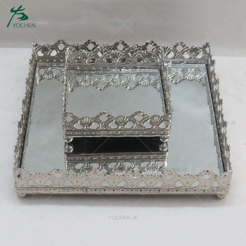 Glass Mirror Metal Square Orante Serving Tray