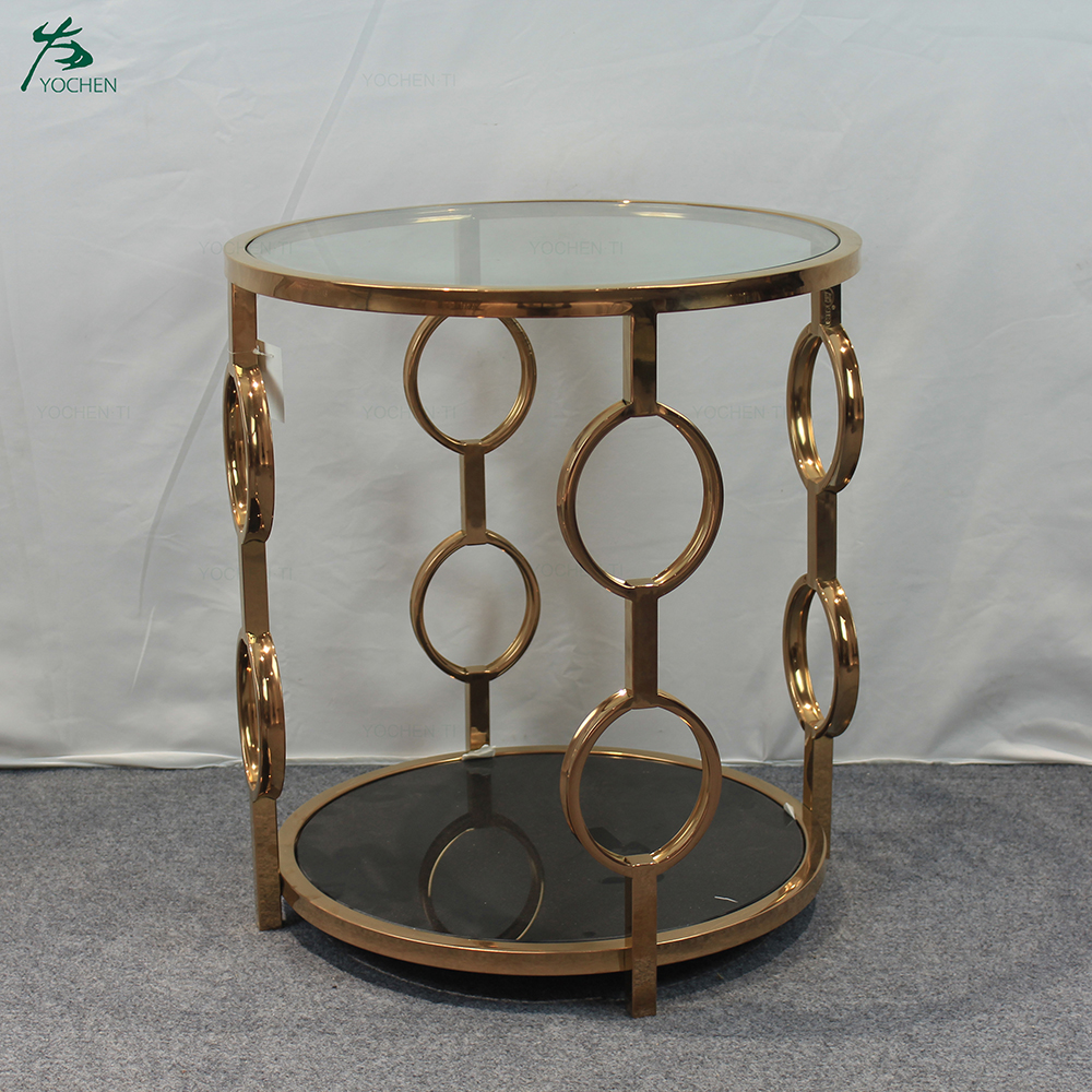 Stainless steel leg base mirror side table modern round pure glass top small coffee table