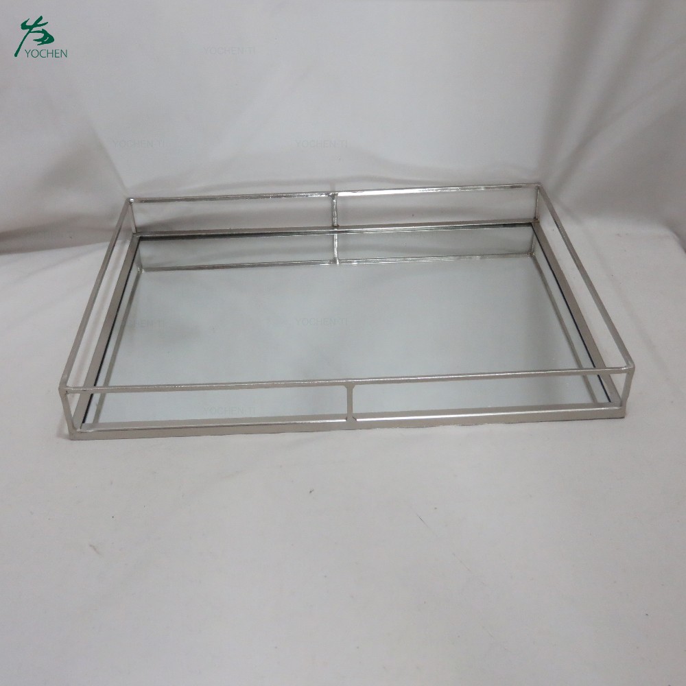 Round mirrored tray silver small mirror vanity tray (2-set)