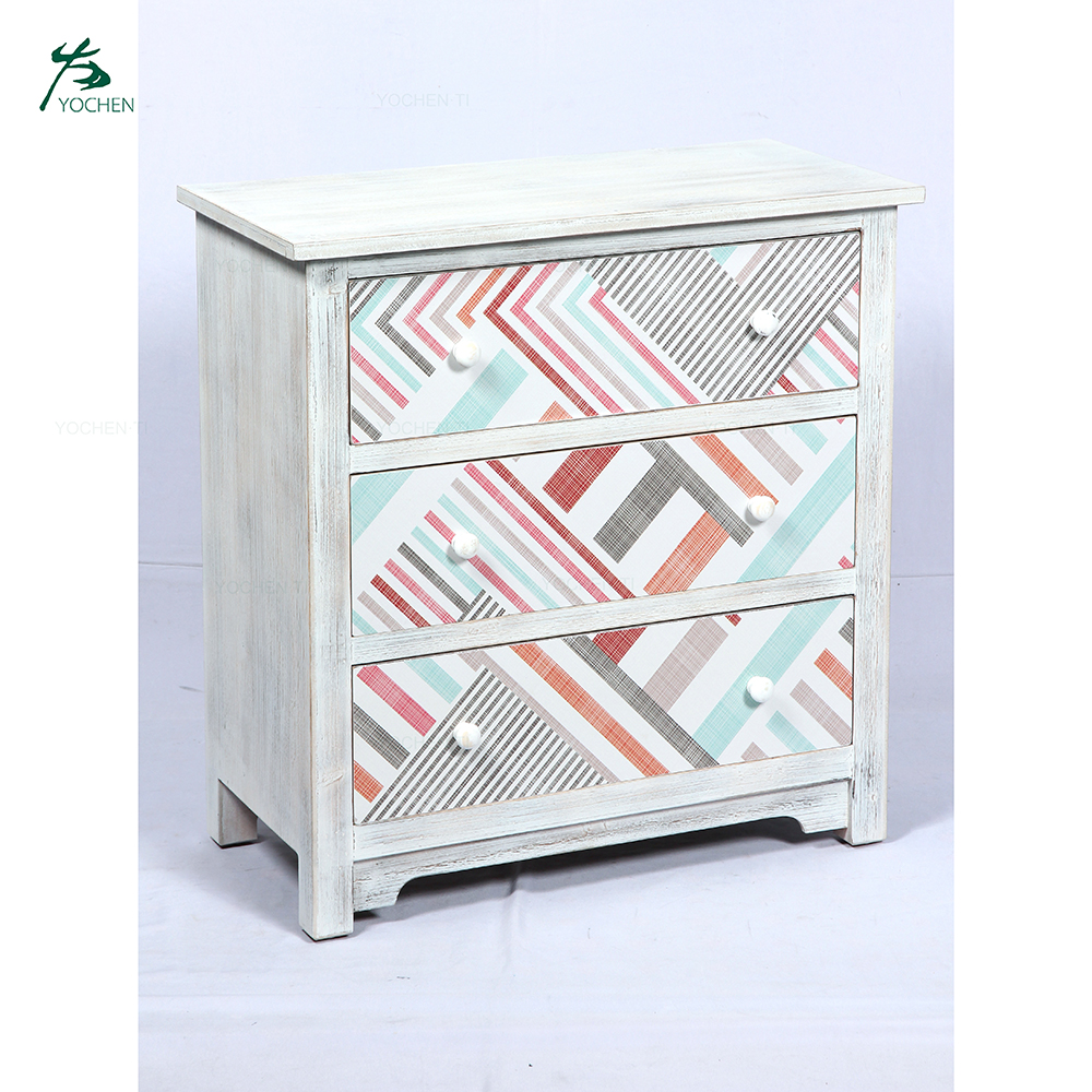White wash wooden furniture three big drawer chest