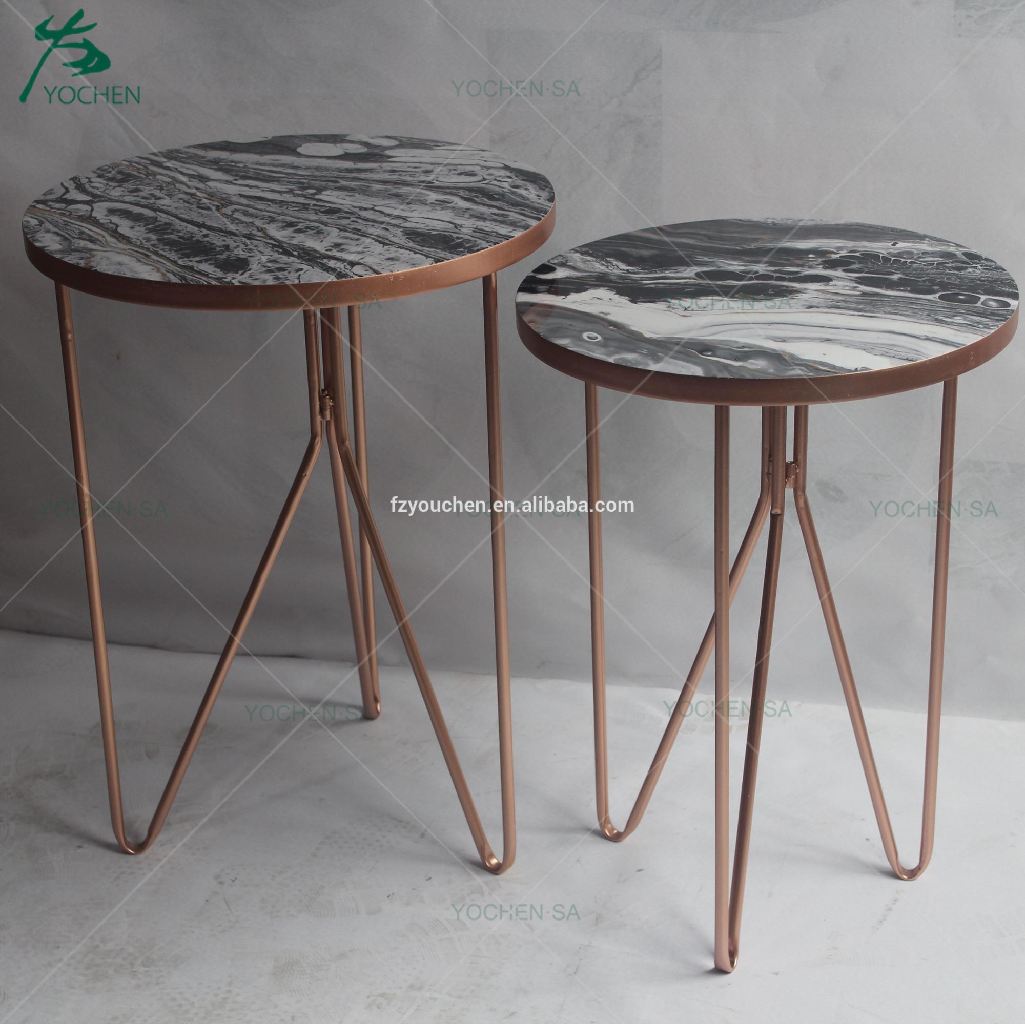 Simple Nested Side Table Faux Marble Top Living Room Furniture