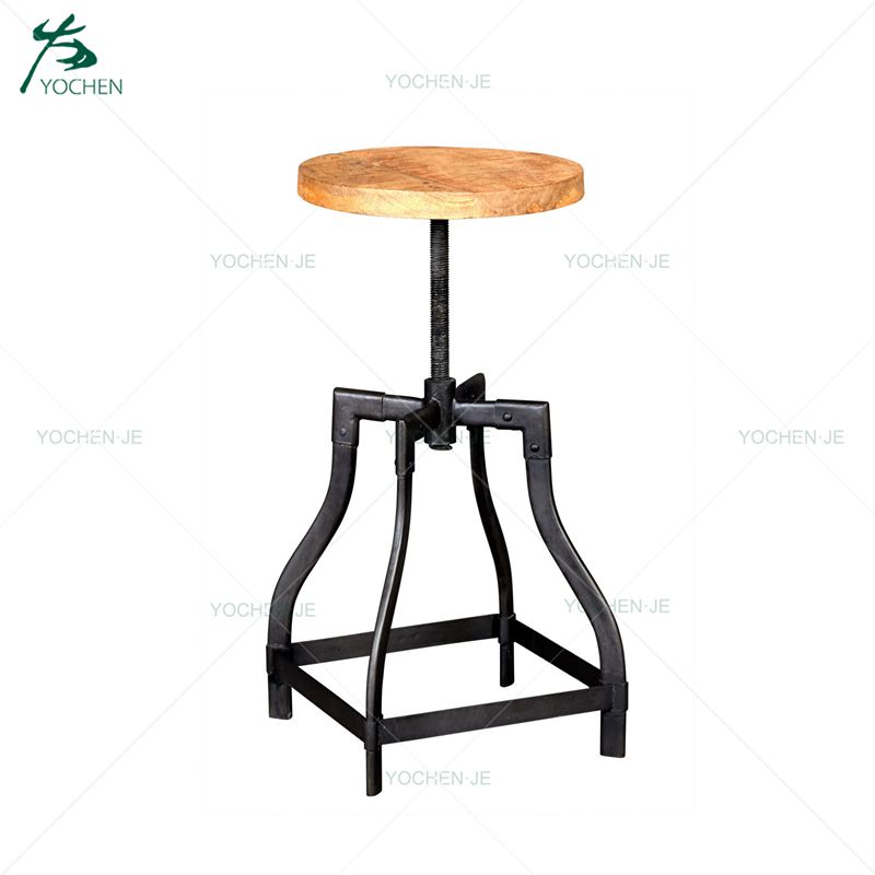 Wood Metal Stool Industrial Cast Iron Adjustable Dining Stool