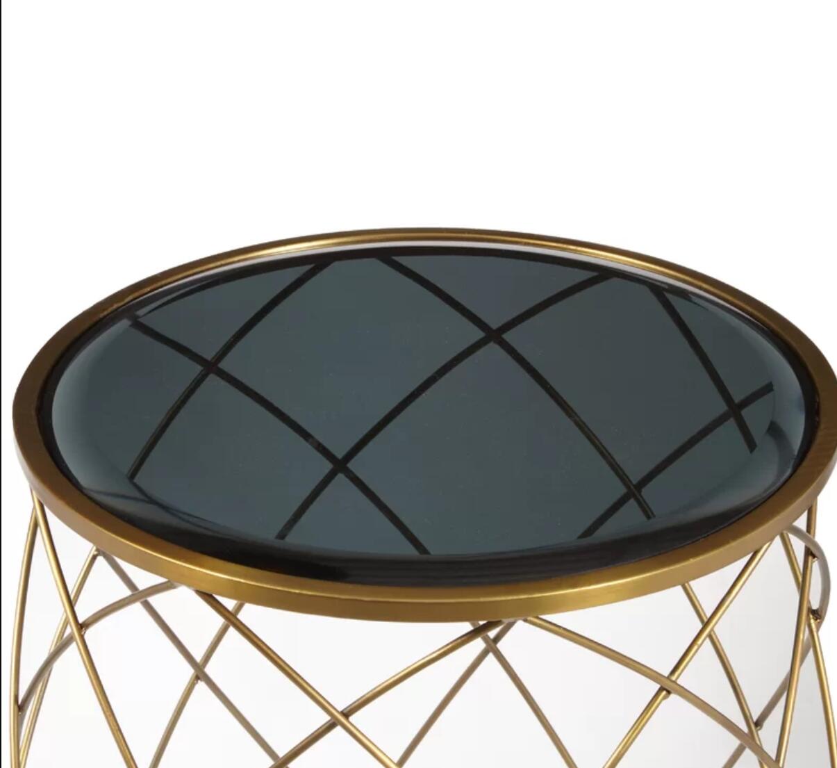 Black Glass Top Living Room Furniture Accent Gold Round Metal Center Table