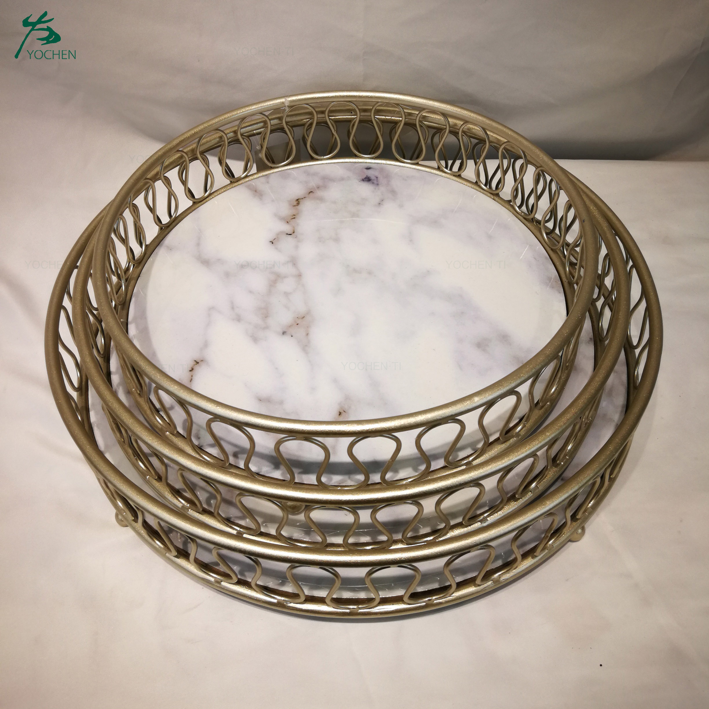 Custom Gold Metal Gift Wedding Decoration Marble Serving Tray