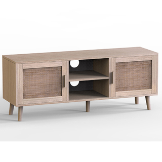 Wood TV Stand Table KD Natural Rattan TV Entertainment Unit